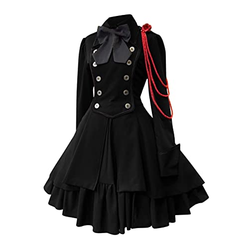 Gothic Lolita Kleid Lila Gotische Kleidung Patchwork-Mode Prinzessin Kragen Vintage-Frauen-Court Frauenkleid Schönes Cosplay-Kostüm (Z1204-1-Black, S) von Generic