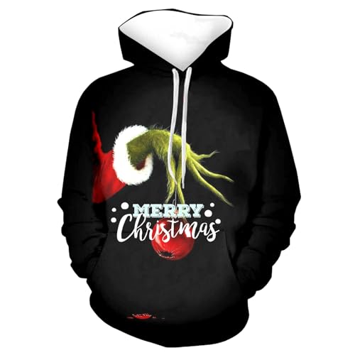 Grinch Weihnachtspullover Herren und Damen Weihnachten Hoodie 3D Lustig Kapuzenpullover Oversize Weihnachts Sweatshirt mit Tasche Langarmshirt Pullover Herbst Winter Festlich Oberteile Jumper von Generic