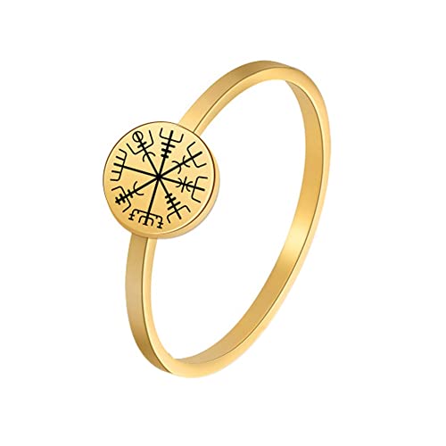 Halskette Damen,Viking Vegvisir Pirat Kompass Ring – Herren Damen Edelstahl 18 Karat vergoldet Ring mit nordischem Symbol – Paar Mode Vintage Amulett Charm Schmuck Hochzeitsgeschenk (Farbe: Ros von Generic