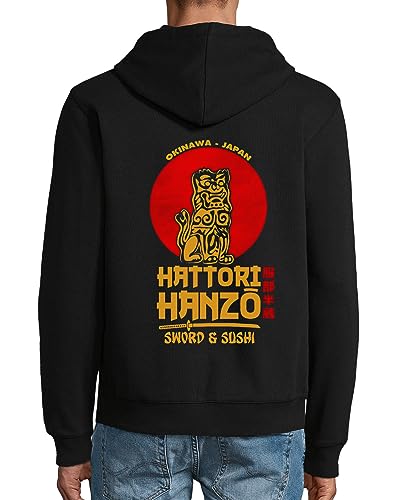 Hattori Hanzo Sword and Sushi Logo Kapuzenjacke aus Baumwollmischung mit Reißverschluss, Sweatshirt, Kapuzenpullover Schwarz Large von Generic