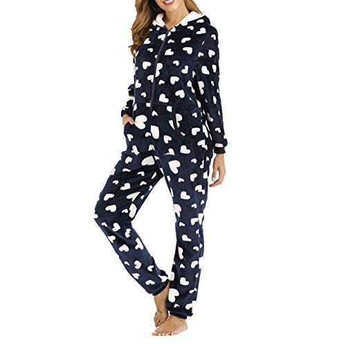 Hausanzug Damen Kuschelig Hoodie Schlafoveralls Damen Schlafanzug Warm Strampler Flauschig Pyjama Winter Kuschelig Damen Jumpsuit Fleece Hausanzug Dicke Plüsch Jumpsuit Fleece Einteiler Overall von Generic