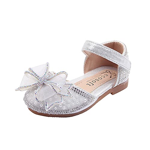 Hausschuhe 31 Bowknot Performance Tanzschuhe für Mädchen Kinderschuhe Perle Strass glänzende Kinder Prinzessin Schuhe Kinder 36 (Silver, 34 Big Kids) von Generic