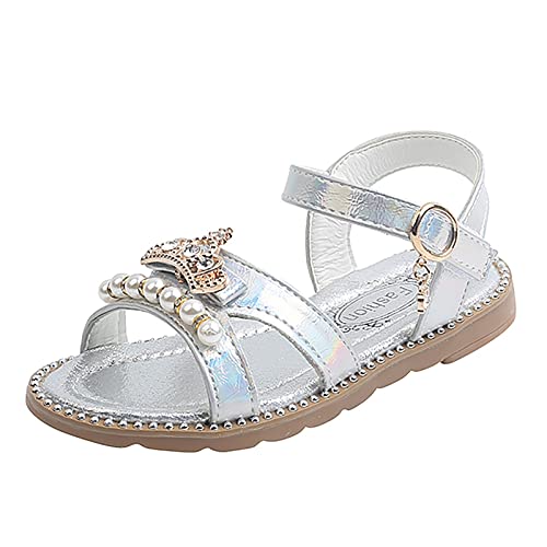 Hausschuhe Baby 1 Jahr Mädchen Sandalen Flache Perle Kinderschuhe Große Kinder Strandschuhe Mädchen Prinzessin Schuhe Antirutsch Kinderschuhe (Silver, 23 Toddler) von Generic