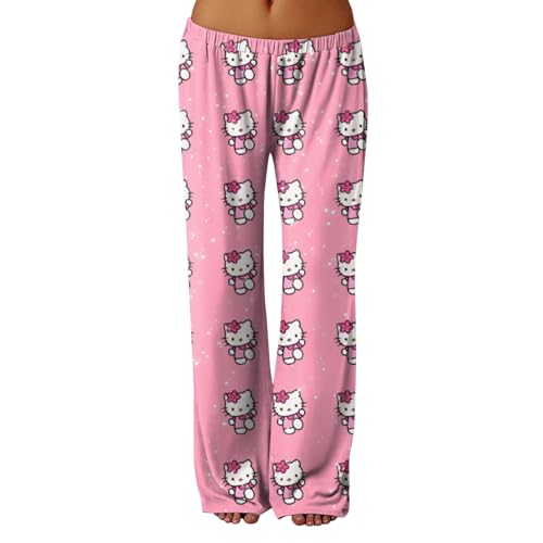 Hello Kἰtty Schlafanzug Damen Hosen Lang Baumwolle Pyjama Sommer Kawaii Schlafanzug Schlafhose Weich Bequeme Kuschelhose Geschenke Für Frauen Rosa S 112 Pyjamahose von Generic