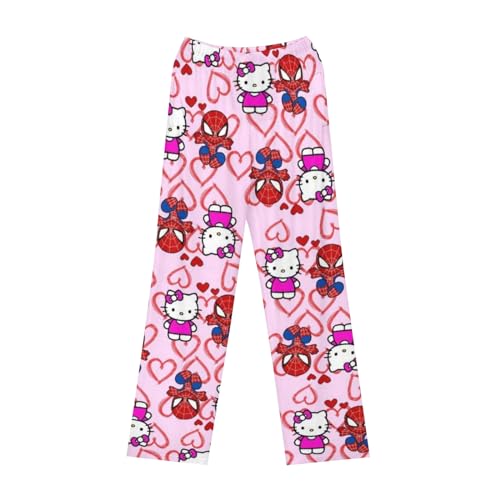 Hello Kἰtty Schlafanzug Damen Hosen Lang Flanell Pyjama Baumwolle Warm Kawaii Schlafanzug Schlafhose Weich Bequeme Anime Kuschelhose Lustige Geschenke Rosa L von Generic