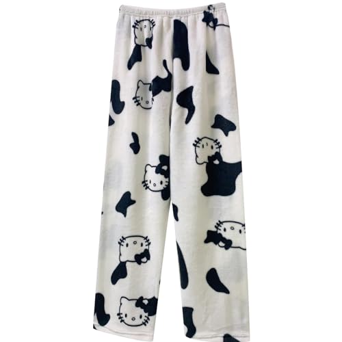 Hello Kἰtty Schlafanzug Damen Hosen Lang Flanell Schlafanzug Baumwolle Kawaii Warm Pyjama Schlafhose Winter Anime Weich Kuschelhose Geschenke Für Frauen Weiß L von Generic