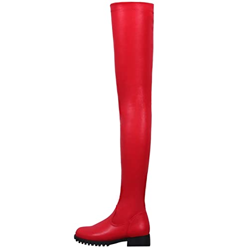 Herbst Winter Frauen Overknee Stiefel Seite Reißverschluss Skinny Sexy Nachtclub Stiefel Frauen Runde Zehe Klassische Stiefel,Rot,47 EU von Generic