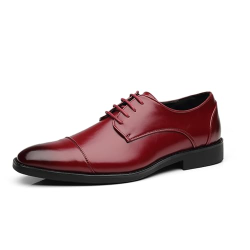 Herren Anzug Schuhe Oxford Leder Stilvolle Schnürung Wingtip Brogues Business Casual Formal Derby Schuhe,Burgundy,44 EU von Generic