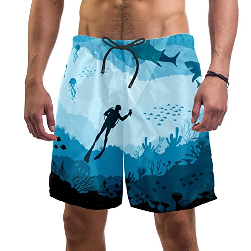 Herren-Badehose mit Taschen, schnell trocknend, Sommer, Strand-Shorts, 3D-Druck, blaue Haie, Ozean, Unterwasser-Boardshorts, lässige Surfshorts, mehrfarbig, L/XL von Generic