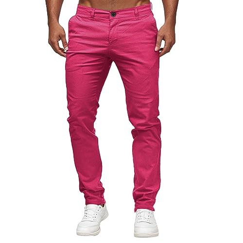 Generic Herren Chino Hose Slim-Taillen-Vollhose für Herren, lässig, solide, mittlere Taschenlänge, modische Hose, Herrenhose Smog Hose Herren (Hot Pink, XL) von Generic