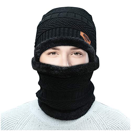 Herren Damen Winter Warm Beanie Mütze Loop Schal Set Thermo Wintermütze Strickmütze Schlauchschal Halswärmer mit Fleece Gefütterte Geschenk Männer Weihnachten von Generic