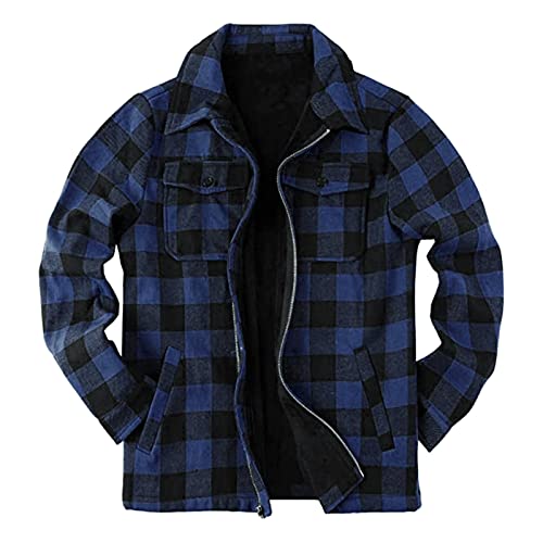 Herren Flanelljacke Jacke Kariert Flanellhemd Karohemd Thermohemd mit Reißverschluss Fleece Gefüttert Winterjacke (Blau, XXXL) von Generic