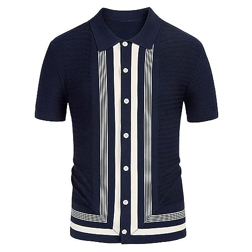 Herren Gestreiftes Polo -Hemd Revers Kurz Ärmel Single Breasted Business T -Shirt Feuchtigkeits von Generic