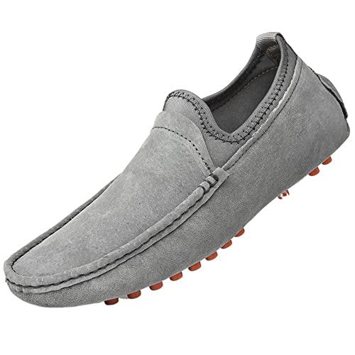 Herren Halbschuhe Mokassins Schuhe Einfarbig Flacher Absatz PU Leder rutschfest Flexibel Bequem Gehschuhe Slip-on(Color:Grey,Size:46 EU) von Generic