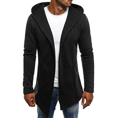 Herren Jacke Long Hooded Open Edge Cardigan, Lange Sweatjacke mit Kapuze Moderne Kapuzenpullover Sweatjacke Hoodie Schwarz L von Generic