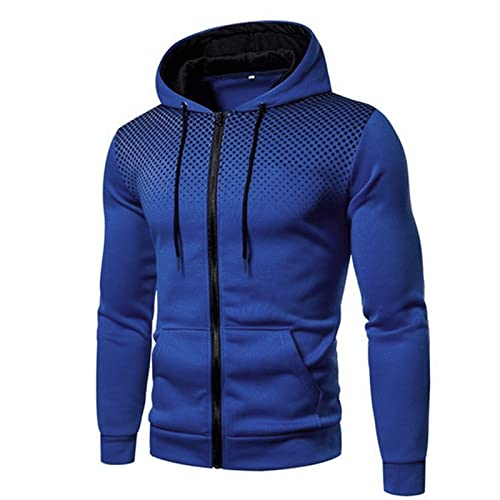 Herren-Jacken, Tupfen Kordelzug Sweatshirt Sweatjacke Durchgehender Langarm Mit Kapuze Pullover Sweater Slim Fit Langarmshirt SportshirtReißverschluss Kängurutasche Kapuzenpullover Hoody (blau,M) von Generic