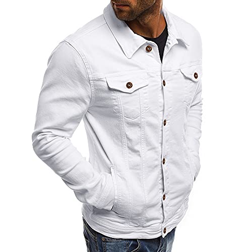 Herren Jeansjacke Herbst Winter Knopf Einfarbig Vintage Jacke Tops Bluse Mantel, weiß, XL von Generic