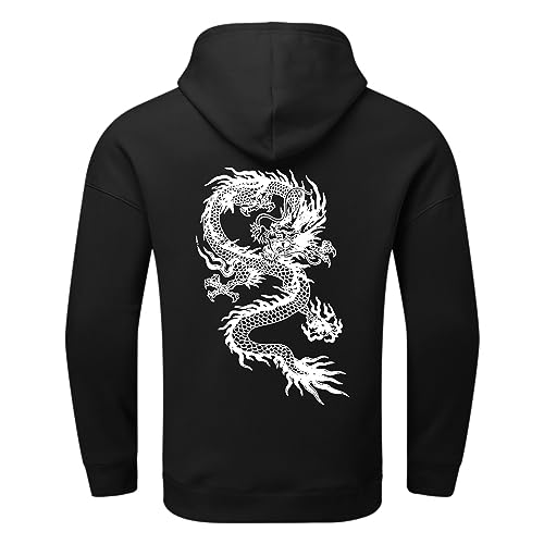 Herren Langarm Kapuze Hals Drachen Druck Solide Grafik Trending Athletic Leichte Hoodies für Männer Sweatshirts Trendy Hoodies Pullover Sweatshirts Tunika Trendy Hoodies für Männer, Schwarz , XL von Generic