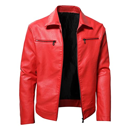 Herren Lederjacken Motorrad Piloten Reißverschluss Motorradjacke Wasserdicht Vintage Windbreaker Stehkragen Übergangsoberteil Männer Freizeit Outdoorjacke von Generic