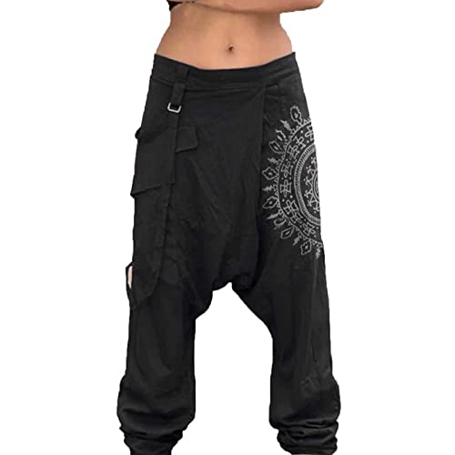 Herren Leinen Baumwolle Haremshose Einfarbige Freizeithose Herren Atmungsaktive Pumphose Stretch Verschärfen Hosenbein Pluderhose Leichte Elastisches Sport Jogginghose Schwarz L von Generic