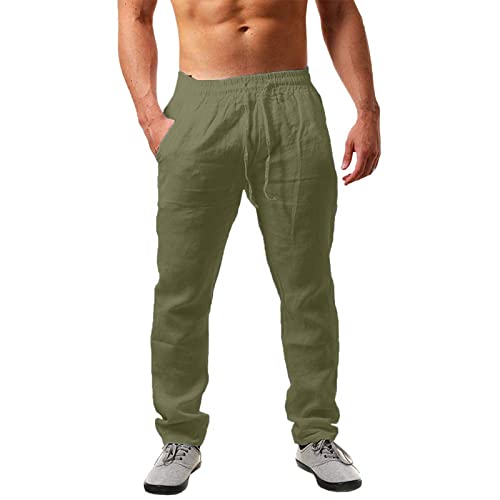 Herren Leinenhose Lang Leicht Sommerhose Loose Fit Freizeithose für Urlaub Strand Alltag, Kordelzug Übergröße Baumwollehosen Lose Haremshose Herren Strandhose Hippie Hose von Generic