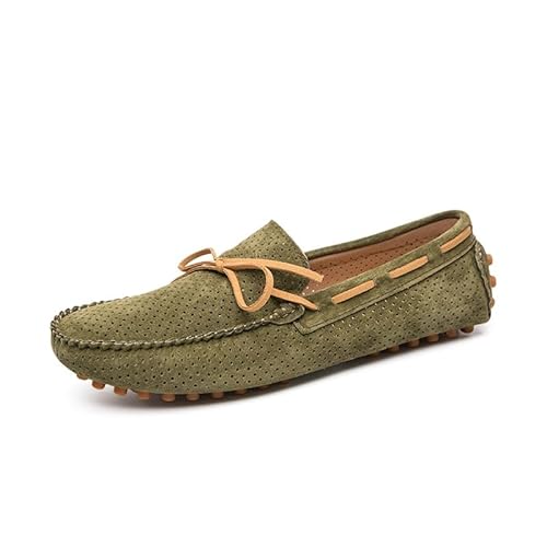 Herren-Loafer, ausgehöhlte Fahr-Loafer, Bootsschuhe, Mokassins, Zehenpartie aus Wildleder, bequem, flexibel, leicht, for Reinschlüpfen for Hochzeiten(Color:Grün,Size:42 EU) von Generic