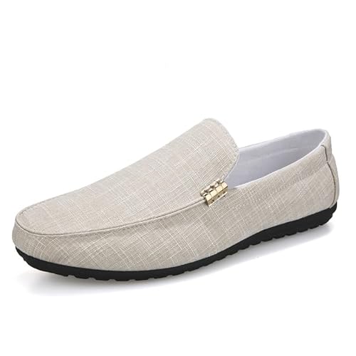 Herren-Loafer, runde Zehenpartie, Stoff-Loafer-Schuhe, Flacher Absatz, flexibel, widerstandsfähig, for Gehen, modische Slip-on-Schuhe (Color : Beige, Size : 45 EU) von Generic