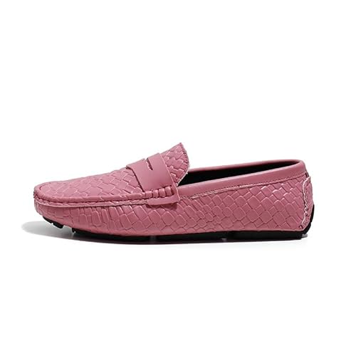 Herren-Loafer-Schuh, quadratische Zehenpartie, veganes Leder, Steinmuster, Penny-Loafer, flexibel, bequem, rutschfest, Abschlussball, Outdoor-Slipper (Color : Rosa, Size : 39 EU) von Generic