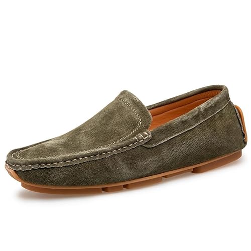 Herren-Loafer-Schuh, runde Zehenpartie, einfarbig, atmungsaktiv, Fahrstil, Loafer, Flacher Absatz, leicht, rutschfest, modisch, Klassische Slip-Ons (Color : Dark Green, Size : 39 EU) von Generic