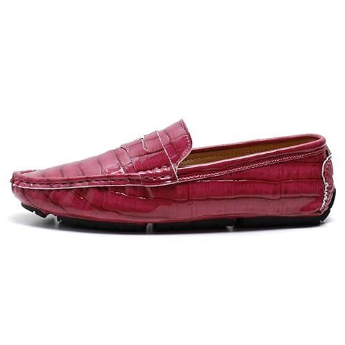 Herren-Loafer-Schuhe, runde Zehenpartie, Kariertes veganes Leder, Penny-Loafer for Fahren, Flacher Absatz, beständig, bequem, klassisch, modisch, Slip-on (Color : Rosa, Size : 44 EU) von Generic