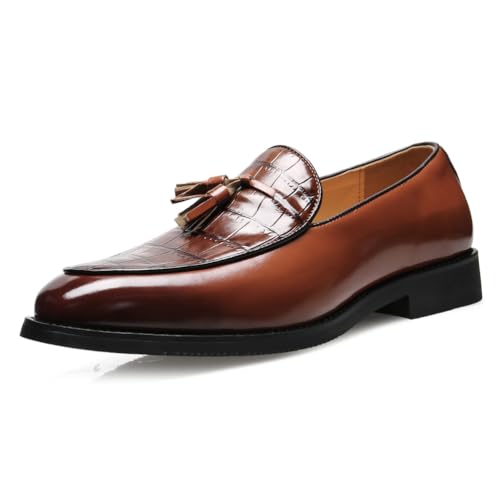 Herren Mokassins mit Quaste – Elegante Slipper aus Glänzendem PU-Leder mit Krokoprägung,Braun,44 EU Herren Mokassins mit Quaste – Elegante Slipper aus Glänzendem PU-Leder mit Krokoprägung,Braun,44 EU von Generic