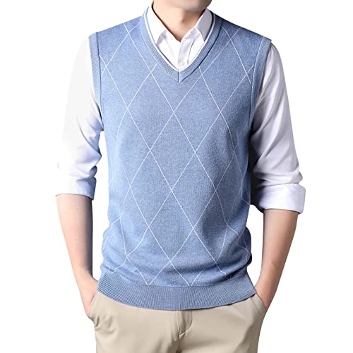 Herren Pullunder Weste Kariert Ärmellose Strickweste V-Ausschnitt aus Baumwolle Winter Pullunder Golfweste aus Winter Strickwaren Slim Fit Pullover Strickjacken Tanktops für Männer von Generic