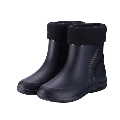 Herren Schuhe Schwarz Runde Stiefel mit niedrigem Absatz, Regen-Damenstiefel mit Schnalle, Schuhspitze und mittlerer Damenstiefel Langlaufski Set Herren Klassisch Mit Bindung Und Schuhe (BK2, 43) von Generic