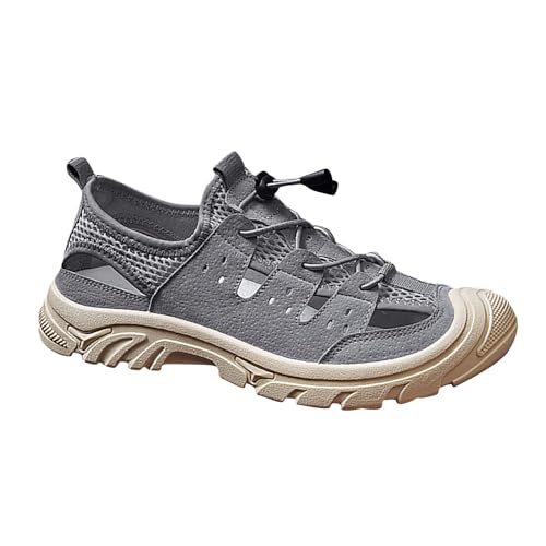 Herren Schuhe Velours Herrenschuhe mit hohlen, atmungsaktiven Zehensohlen, Outdoor-Freizeitschuhe, Netzschuhe, rutschfeste, atmungsaktive Sport-Wanderschuhe Herren Schuhe Hohe (Grey, 43) von Generic