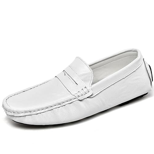 Herren-Slipper, runde Zehenpartie, einfarbig, Penny-Loafer, leicht, rutschfest, bequem, Klassische Slipper (Color : Weiß, Size : 44.5 EU) von Generic