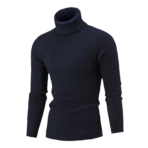 Herren Solid Langarm Rollkragenpullover Strickpullover Gerippt Slim Fit Pullover Thermopullover, marineblau, XXXL von Generic