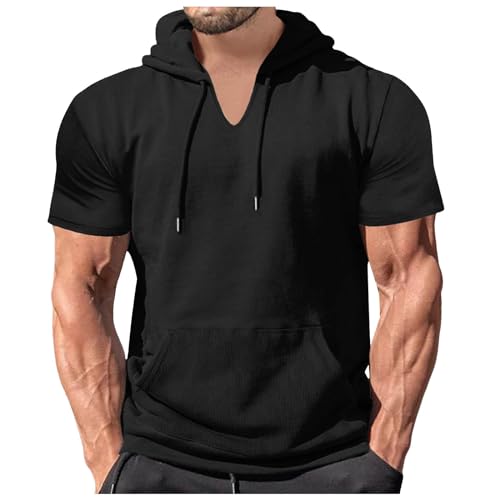 Herren Sweatshirt T-Shirt mit Kapuze Laufshirt Kurzarm Hoodie Kapuzenpullover Sweatshirt Atmungsaktiv Sport Shirt Männer Sportshirt Trainingsshirt Muskelshirts von Generic