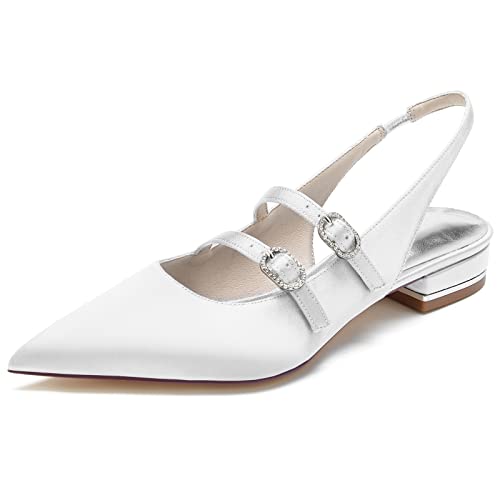 Hochzeitsschuhe Bridal Comfortable Flach Shoes Women Brautschuhe Spitz Abend Flache 2.5Cm,Weiß,36 EU Hochzeitsschuhe Bridal Comfortable Flach Shoes Women Brautschuhe Spitz Abend Flache 2.5Cm,Weiß,36 EU von Generic