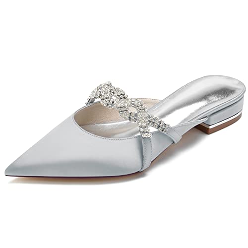 Hochzeitsschuhe Bridal Satin Slingback Flach Pointed Toe Brautschuhe Damen Party Kleid Schuhe 2.5Cm,Silber,43 EU Hochzeitsschuhe Bridal Satin Slingback Flach Pointed Toe Brautschuhe Damen Party Kleid Schuhe 2.5Cm,Silber,43 EU von Generic
