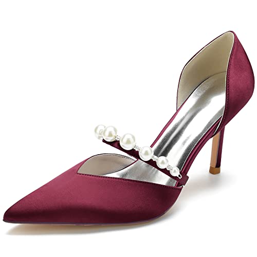 Hochzeitsschuhe Damen Bridal Stiletto High Heels Elegantes Kleid, Hochzeit, Abendparty, Brautschuhe 8.5Cm,Wine red,42 EU Hochzeitsschuhe Damen Bridal Stiletto High Heels Elegantes Kleid, Hochzeit, Abendparty, Brautschuhe 8.5Cm,Wine red,42 EU von Generic