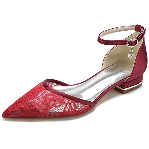 Hochzeitsschuhe Damen Flach Damen Abend Kleid Shoes Bridal Hochzeits Flache Pointed Toe Bridal Flats 2.5Cm,Wine red,38 EU Hochzeitsschuhe Damen Flach Damen Abend Kleid Shoes Bridal Hochzeits Flache Pointed Toe Bridal Flats 2.5Cm,Wine red,38 EU von Generic