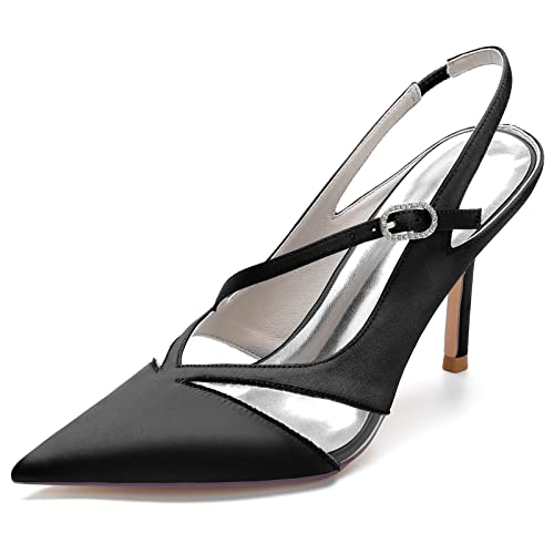 Hochzeitsschuhe Damen High Heels Sandaletten Bridal Pointy Toe Prom Slingback Party Dress Pumps8.5Cm,Schwarz,39 EU Hochzeitsschuhe Damen High Heels Sandaletten Bridal Pointy Toe Prom Slingback Party Dress Pumps8.5Cm,Schwarz,39 EU von Generic