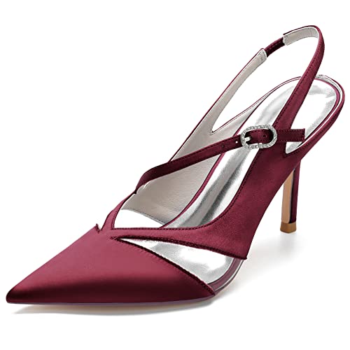 Hochzeitsschuhe Damen High Heels Sandaletten Bridal Pointy Toe Prom Slingback Party Dress Pumps8.5Cm,Wine red,43 EU Hochzeitsschuhe Damen High Heels Sandaletten Bridal Pointy Toe Prom Slingback Party Dress Pumps8.5Cm,Wine red,43 EU von Generic