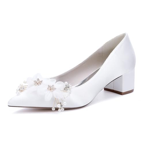 Hochzeitsschuhe Pointed Toe Pumps Klobigen Absätzen Damen Low Heels Blockabsatz Brautschuhe 4.5Cm,Weiß,41 EU Hochzeitsschuhe Pointed Toe Pumps Klobigen Absätzen Damen Low Heels Blockabsatz Brautschuhe 4.5Cm,Weiß,41 EU von Generic