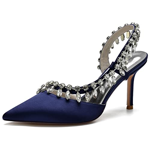 Hochzeitsschuhedamen Slingback Pumps Bridal Stiletto Heel Abschlussball Party Kleid Pumps 8.5Cm,Dark Blue,37 EU Hochzeitsschuhedamen Slingback Pumps Bridal Stiletto Heel Abschlussball Party Kleid Pumps 8.5Cm,Dark Blue,37 EU von Generic