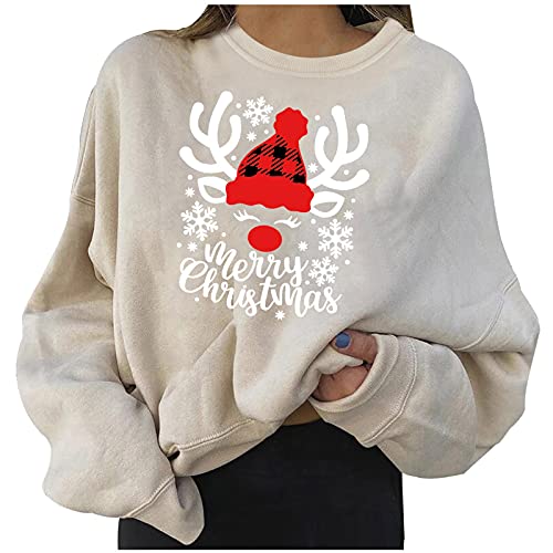 Hoodie Flieder Damen Sweatshirt ChristmasO Neck Printing DailyCute Pullover Top Hoodie Teenager (Beige, L) von Generic