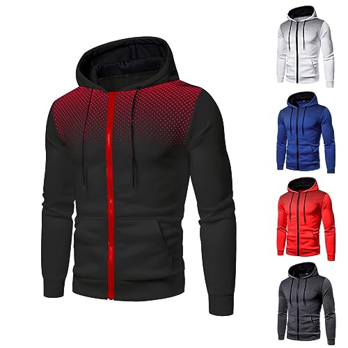 Hoodie Herren, Tupfen Kordelzug Sweatshirt Sweatjacke Durchgehender Langarm Mit Kapuze Pullover Sweater Slim Fit Langarmshirt SportshirtReißverschluss Kängurutasche Kapuzenpullover (Schwarz,L) von Generic