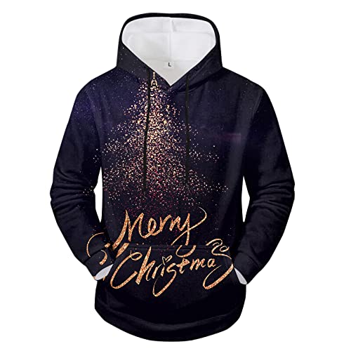 Hoodie Herren Pullover Lustige 3D Weihnachten Pullover Merry Christmas Weihnachtspullover Weihnachtsmann Langarm Sweatshirt für Jungen Winter Hoodie Sweatshirt Schwarz XL von Generic