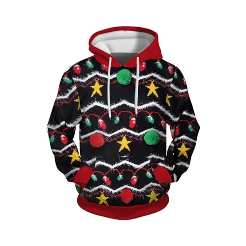 Hoodie Herren Pullover Lustige 3D Weihnachten Pullover Merry Christmas Weihnachtspullover Weihnachtsmann Langarm Sweatshirt für Jungen Winter Hoodie Sweatshirt Xmas Pulli Schwarz 3XL von Generic