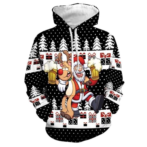 Hoodie Herren Pullover Lustige 3D Weihnachten Pullover Merry Christmas Weihnachtspullover Weihnachtsmann Langarm Sweatshirt für Jungen Winter Hoodie Sweatshirt Xmas Pulli Schwarz M von Generic